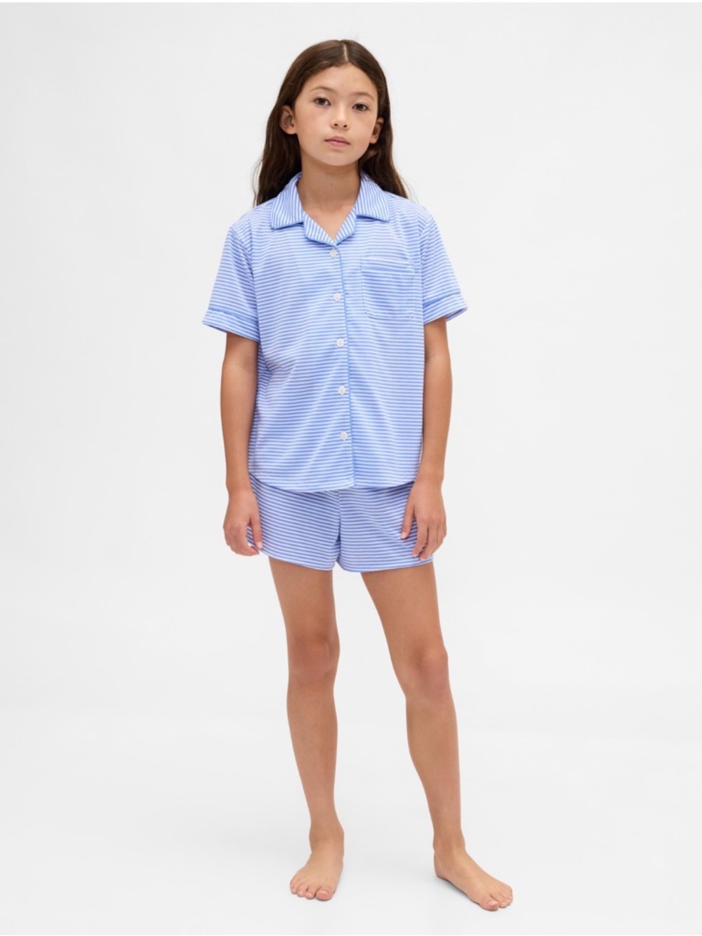 GAP Girls' Blue & White Striped Short Pajama Set